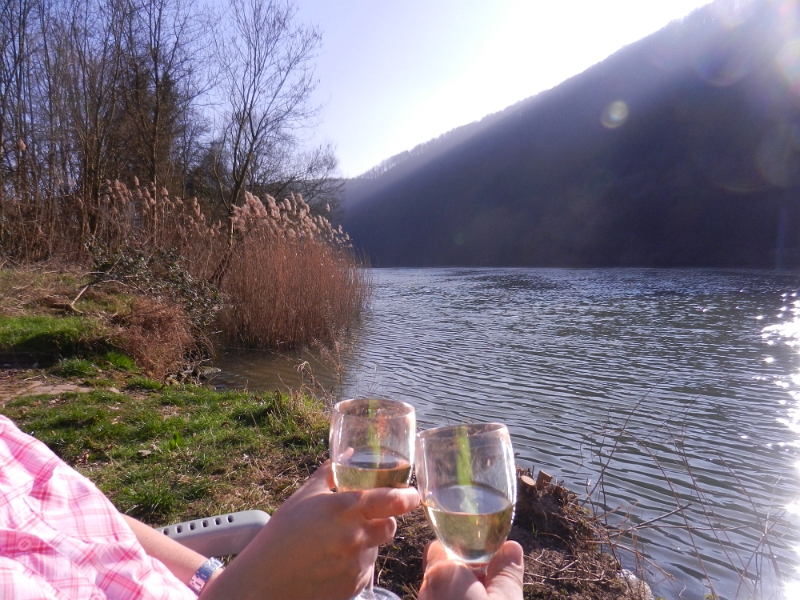 DSCN5768.JPG - Wir sitzen noch lange vorm Womo in der Sonne und schauen aufs Wasser und den Schiffen zu.