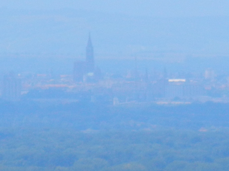 DSCN9295.JPG - Ok, kein gutes Bild. Wetter war etwas trüb, Sonne stand schlecht, einige Schnäpse intus.Es ist das Straßburger Münster was wir von hier oben erkennen.