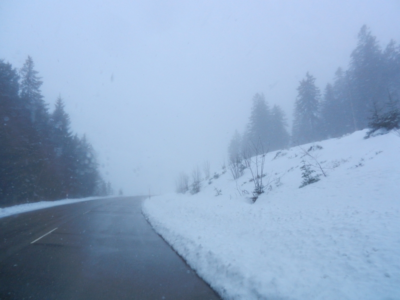 DSCN3465.JPG - Wow, stellenweise ist die Strasse matschig! Eigentlich wollten wir ja KEINEN SCHNEE mehr aber wir wollen nach Schramberg und müssen nunmal über diesen Berg!