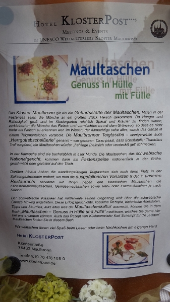 20160416_124335.jpg - Hier wird der zusammenhang von Maulbronn und den Maultaschen erklärt.