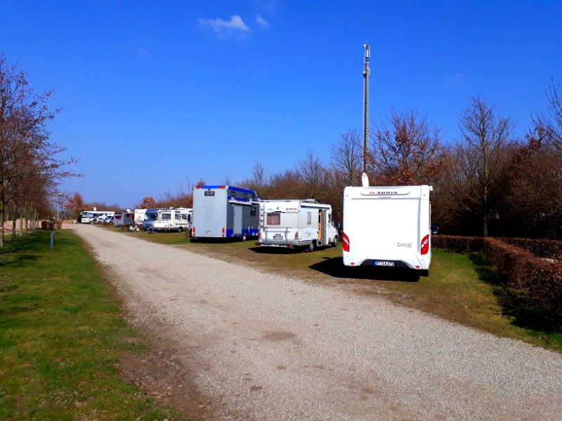 20180324_141209.jpg - Nun sind wir auf dem Stellplatz vorm Freizeitcenter Oberrhein in Stollhofen gelandet.Kaum angekommen, holen wir die Stühle raus und sitzen mit Wein und Crevetten in der Sonne.