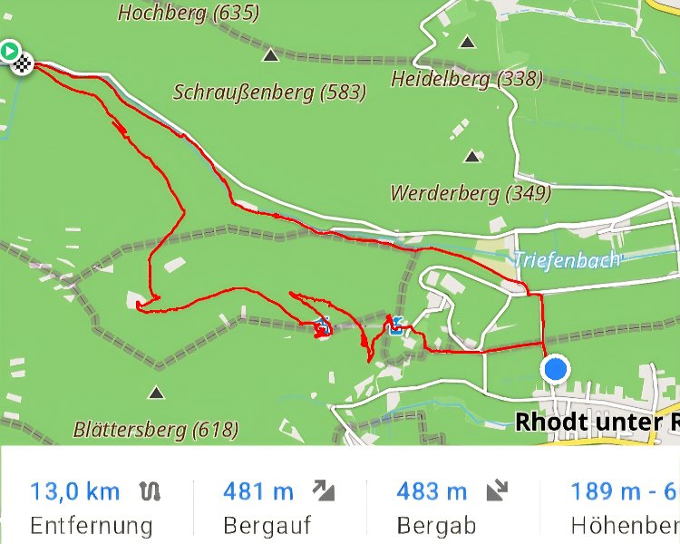 Screenshot_20260117-175515_OsmAnd+.jpg - Uff, wir haben 13km ca. 480 Höhenmeter sowie zwei Rieslingschorle und Fleeschknepp bewältigt!Jetzt müssen wir die schmerzenden Füße, die kaputte Hüfte, die verkrampften Waden usw. schonen mit 'nem guten Wein. ;-)