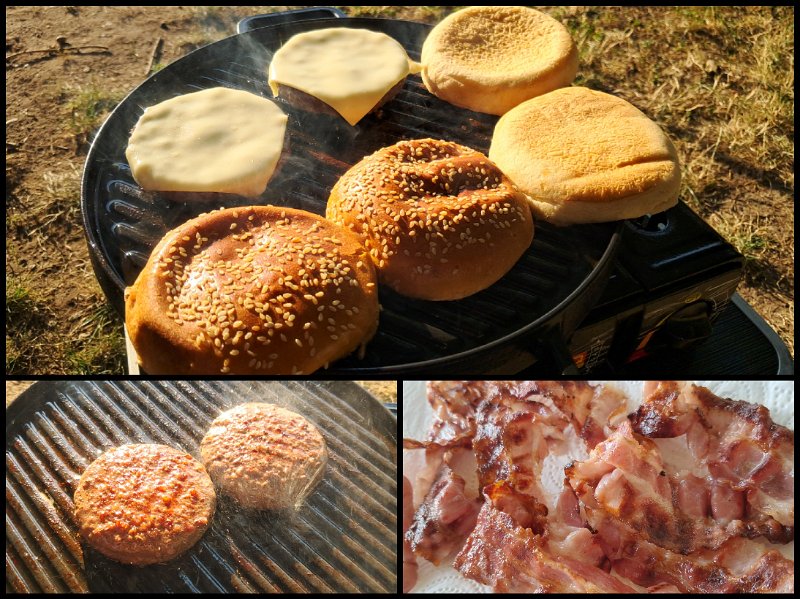 20260620_210617.jpg - Danach landen ein paar Burgerpatties auf der Platte, die dann zusammen mit dem Bacon und Käse und Salat und und und...